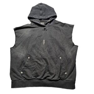 Rocawear Sleeveless Hoodie Mens Small Black Gothic Logo Kangaroo Pocket Pullover